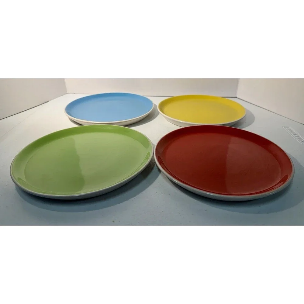 4 /Oneida COLOR BURST Salad Plates - Yellow Green Blue Red - EUC